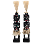 Комплект из 2-х деревянных статуэток Asmat Straw Headdress Statuettes Black Turquoise варинант исполнения - 1 | Loft Concept в Липецке