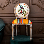 Стул бежевый в разноцветную полоску из натурального бука с изображением птиц и цветов Blooming Red Blue Birds Colorful Stripes Chair варинант исполнения - 5 | Loft Concept в Липецке