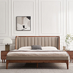 Кровать двуспальная с мягким изголовьем Moon Walnut Bed варинант исполнения - 3 | Loft Concept в Липецке