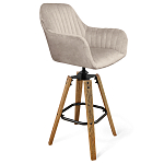 Барный стул со спинкой и подлокотниками на 4-х коричневых деревянных ножках Бежевый Велюр Ava Charm варинант исполнения - 1 | Loft Concept в Липецке