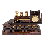 Часы настольные в виде паровоза из натурального камня Обсидиан Train Stone Clock варинант исполнения - 4 | Loft Concept в Липецке