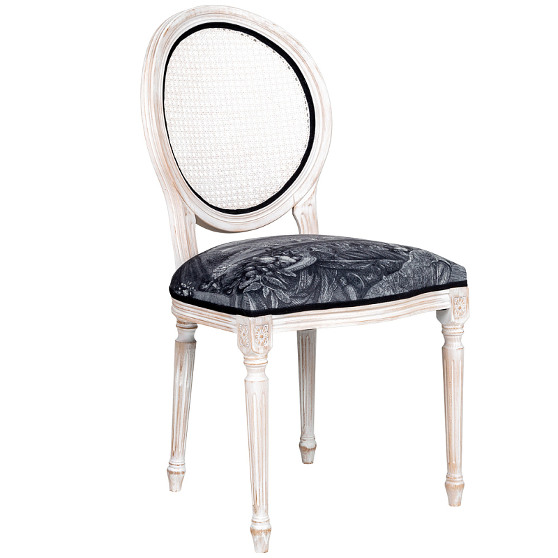 Стул с ротанговой спинкой Palace Gardens Stool Черно-белый Белый винтажная патина   в Липецке | Loft Concept 