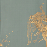 Обои ручная роспись в стиле Арт-деко Whistler Peacocks Golden colourway on Blue Grey dyed silk варинант исполнения - 1 | Loft Concept в Липецке