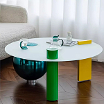 Дизайнерский журнальный стол с круглой белой столешницей на 3-х геометрических ножках Tajefox варинант исполнения - 3 | Loft Concept в Липецке