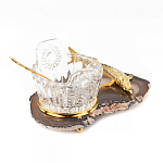 Икорница с ложкой с декором "Кадушка" с гравировкой на подставке из натурального камня Агат Decorative Cavair Dishes варинант исполнения - 3 | Loft Concept в Липецке