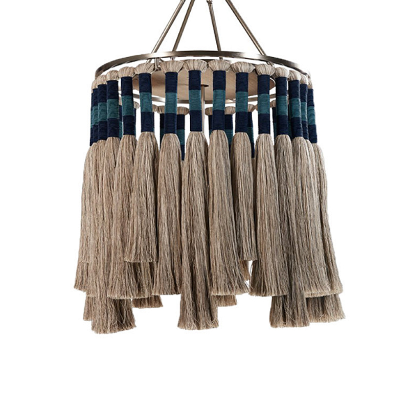 Люстра круглая плетеная с кисточками цвета серый дуб Boho Tassel Chandelier Серый Синий Никель Люстра круглая плетеная с кисточками цвета серый дуб Boho Tassel Chandelier Серый Синий Никель в Липецке | Loft Concept