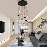 Люстра каскадная с черным круглым основанием 27 подвесов Celestial Waltz варинант исполнения - 5 | Loft Concept в Липецке