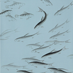 Обои ручная роспись Fishes Original colourway on Duck Egg dyed silk варинант исполнения - 2 | Loft Concept в Липецке