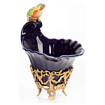 Чаша темно-синего цвета из фарфора с разноцветной птичкой Eden Garden porcelain and bronze варинант исполнения - 2 | Loft Concept в Липецке