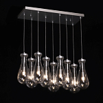 Люстра с 9-ю прозрачными плафонами из стекла в форме капли на прямоугольном потолочном основании цвета хром Lucid Rain  варинант исполнения - 3 | Loft Concept в Липецке