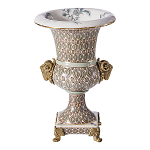 Ваза с овнами из фарфора с бронзовыми элементами Bronze Aries