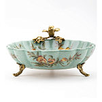 Блюдо из голубого фарфора с бронзовой птичкой Blue Garden варинант исполнения - 3 | Loft Concept в Липецке