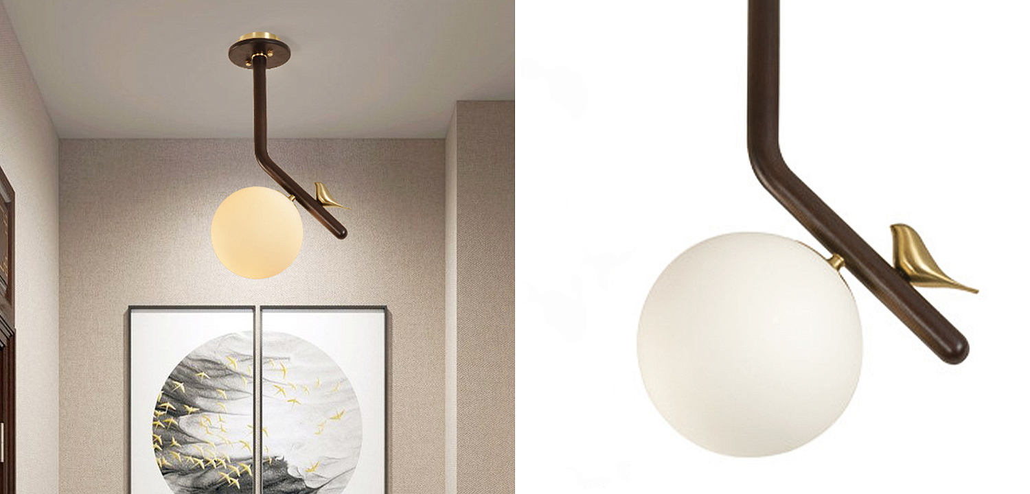 Потолочный светильник с птичкой Bird Wood Ring Ceiling Lamp Потолочный светильник с птичкой Bird Wood Ring Ceiling Lamp - Loft-Concept в Липецке
