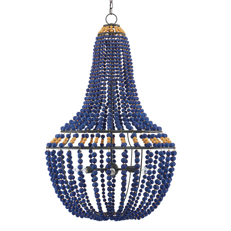 Люстра каплевидной формы декорированная синими и золотыми бусинами Blue Beads Черный Синий Золотой Люстра каплевидной формы декорированная синими и золотыми бусинами Blue Beads Черный Синий Золотой в Липецке | Loft Concept