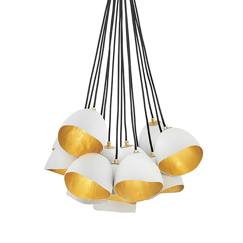 Люстра с 15-ю белыми  плафонами с золотой внутренней поверхностью Hinkley Белый Золотой Черный в Липецке | Loft Concept 