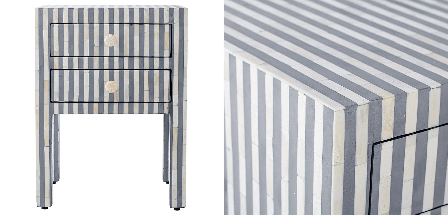Тумбочка Indian striped Bone Inlay nightstand Тумбочка Indian striped Bone Inlay nightstand - Loft-Concept в Липецке