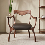 Стул деревянный с мягким сиденьем из коричневой натуральной кожи Moon Walnut Furniture варинант исполнения - 12 | Loft Concept в Липецке