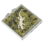 Зеркало двухстороннее квадратное из натурального камня Змеевик с декоративной вставкой в виде ящерицы Silver Stone Mirrors варинант исполнения - 1 | Loft Concept в Липецке