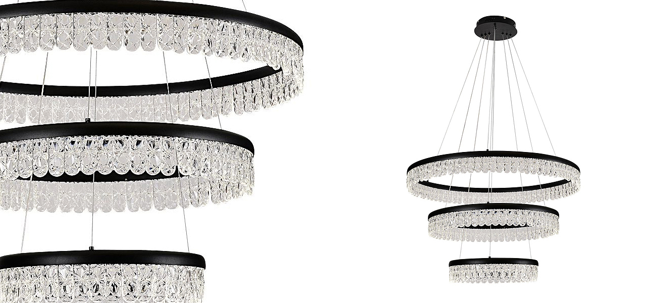 Светодиодная люстра из 3-х колец Pettico Black Светодиодная люстра из 3-х колец Pettico Black - Loft-Concept в Липецке