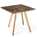 Стол обеденный с коричневой квадратной столешницей из керамики на четырех деревянных ножках Brown Ceramics варинант исполнения - 1 | Loft Concept в Липецке