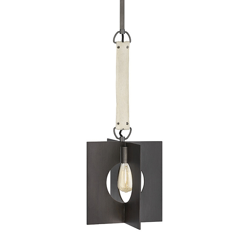 Подвесной светильник с графитовым плафоном и ремнем из натуральной воловьей кожи в индустриальном стиле Hinkley Графит Молочный в Липецке | Loft Concept 