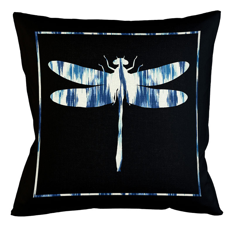 Подушка декоративная стрекоза с синим узором Ikat Pattern Черный Белый Синий Бежевый Подушка декоративная стрекоза с синим узором Ikat Pattern Черный Белый Синий Бежевый в Липецке | Loft Concept