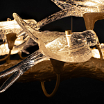 Люстра подвесная линейная с прозрачными стеклянными птичками на ветвях Serip Voa варинант исполнения - 11 | Loft Concept в Липецке