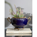 Чаша темно-синяя фарфоровая с бронзовыми ручками и ажурным ободком Eden Garden варинант исполнения - 2 | Loft Concept в Липецке