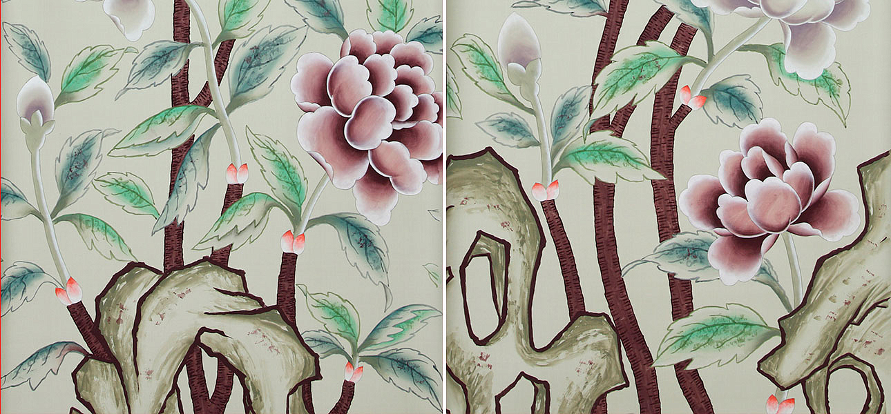 Обои ручная роспись Korean Peony Special Colourway on Icefield dyed silk Обои ручная роспись Korean Peony Special Colourway on Icefield dyed silk - Loft-Concept в Липецке