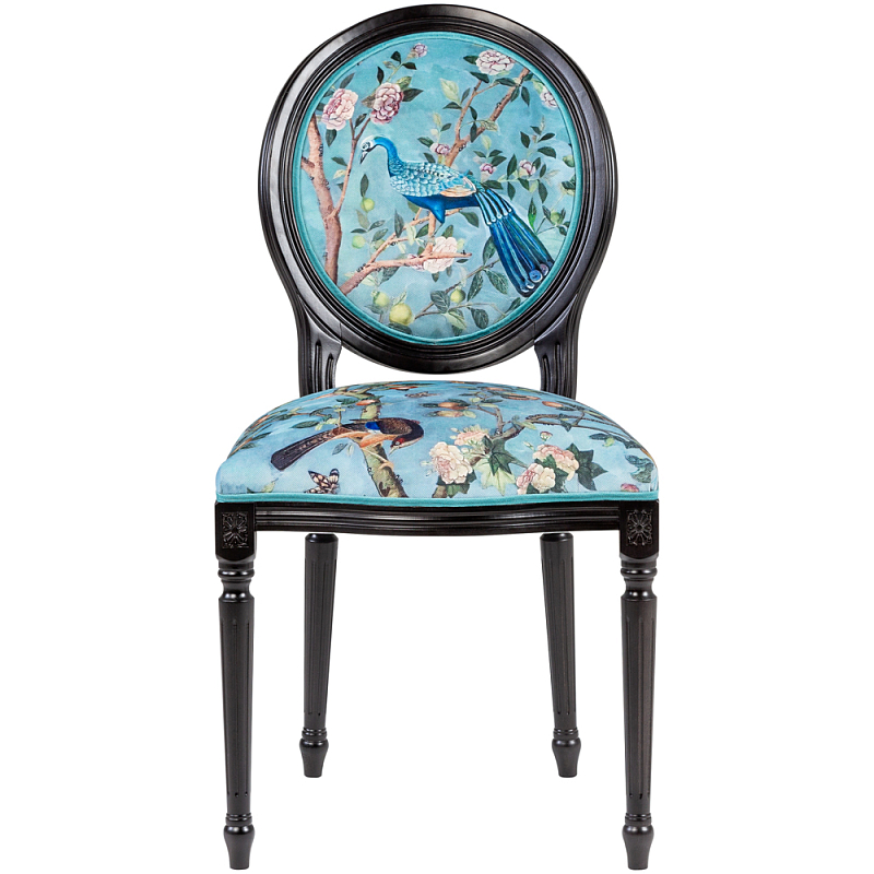 Стул из массива бука бирюзовый с изображением птиц в саду Turquoise Chinoiserie Bird Chair Бирюзовый Мульти Черный Стул из массива бука бирюзовый с изображением птиц в саду Turquoise Chinoiserie Bird Chair Бирюзовый Мульти Черный в Липецке | Loft Concept