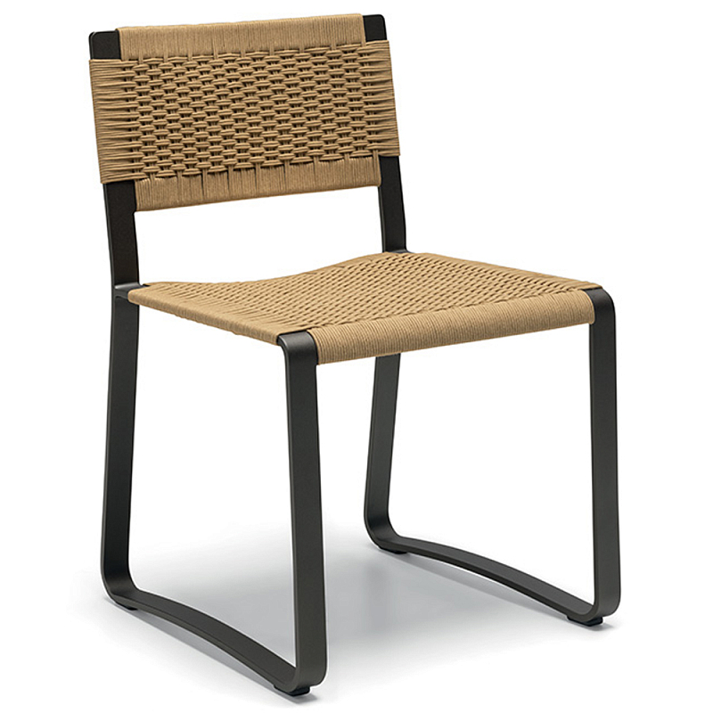 Дизайнерский стул с каркасом из металла с плетеными сиденьем и спинкой GREEN POINT Chair Черный Бежевый Серый Дизайнерский стул с каркасом из металла с плетеными сиденьем и спинкой GREEN POINT Chair Черный Бежевый Серый в Липецке | Loft Concept