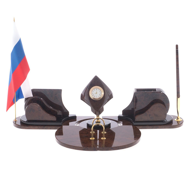 Настольный письменный набор из природного камня обсидиана коричневого Team leader Коричневый Настольный письменный набор из природного камня обсидиана коричневого Team leader Коричневый в Липецке | Loft Concept