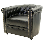 Кресло кожаное с мягкими подлокотниками на 4-х деревянных ножках Logan Leather Armchair black 2 варинант исполнения - 1 | Loft Concept в Липецке