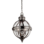 Подвесной светильник с прозрачным стеклянным плафоном в форме шара цвета никеля в индустриальном стиле на цепи 3 лампы Feiss варинант исполнения - 1 | Loft Concept в Липецке