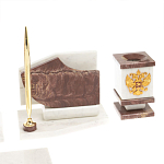 Настольный письменный набор из мрамора и лемезита с гербом и флагом России Marble Accessory варинант исполнения - 5 | Loft Concept в Липецке