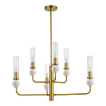 Люстра с 6-ю плафонами в форме стеклянных трубок и мраморных декоративных элементов Montreal варинант исполнения - 3 | Loft Concept в Липецке