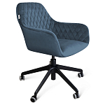 Стул с мягкой синей обивкой из велюра и подъемно-поворотным механизмом на черных колесиках Harper Blue варинант исполнения - 1 | Loft Concept в Липецке