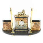 Настольный письменный набор из камня офиокальцит и бронзы с декором в виде льва Successful Leader варинант исполнения - 1 | Loft Concept в Липецке