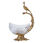 Чаша из прозрачного стекла на бронзовой подставке в виде павлина с рельефным хвостом Eden Garden варинант исполнения - 1 | Loft Concept в Липецке