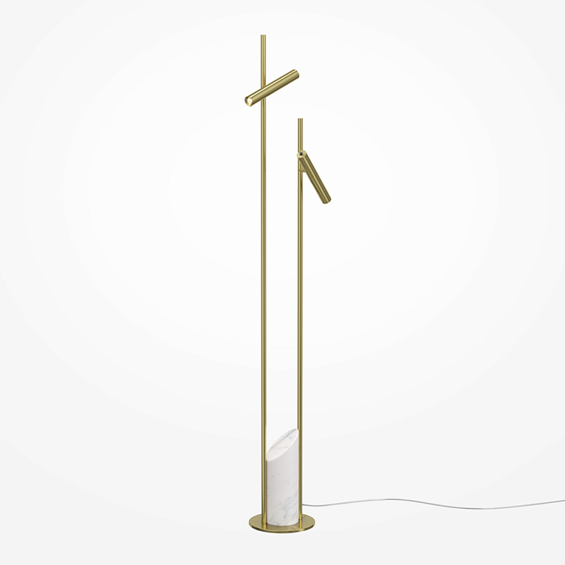 Напольный торшер светодионый золотой Lumen Duo Латунь Белый Мрамор Bianco в Липецке | Loft Concept 