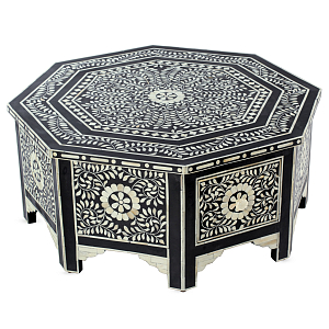 Стол черный отделка кость BONE INLAY Black Bone Inlay Octagon Coffee Table