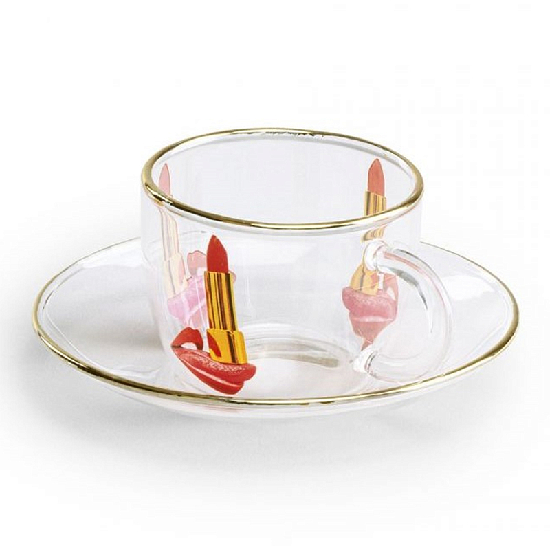 Кофейная пара Seletti Tongue Прозрачный Золотой Красный Кофейная пара Seletti Tongue Прозрачный Золотой Красный в Липецке | Loft Concept