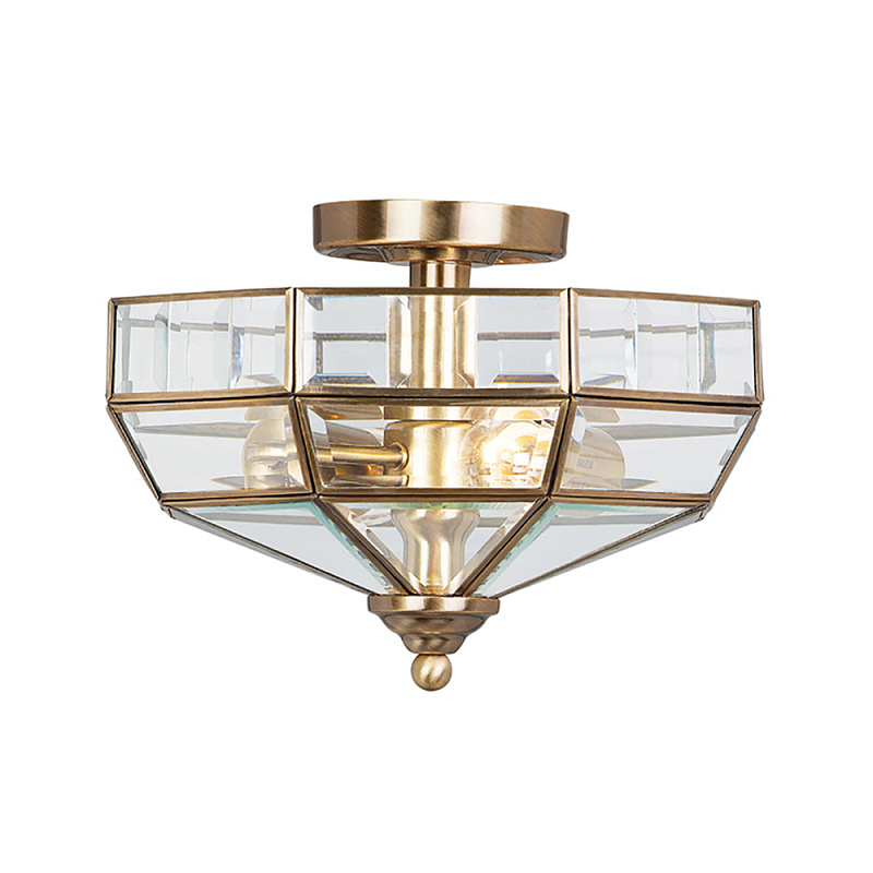 Потолочный светильник шестигранной формы с прозрачными стеклянным плафоном Elstead Lighting Латунь Прозрачное Стекло Латунь Античная полированная Никель в Липецке | Loft Concept 