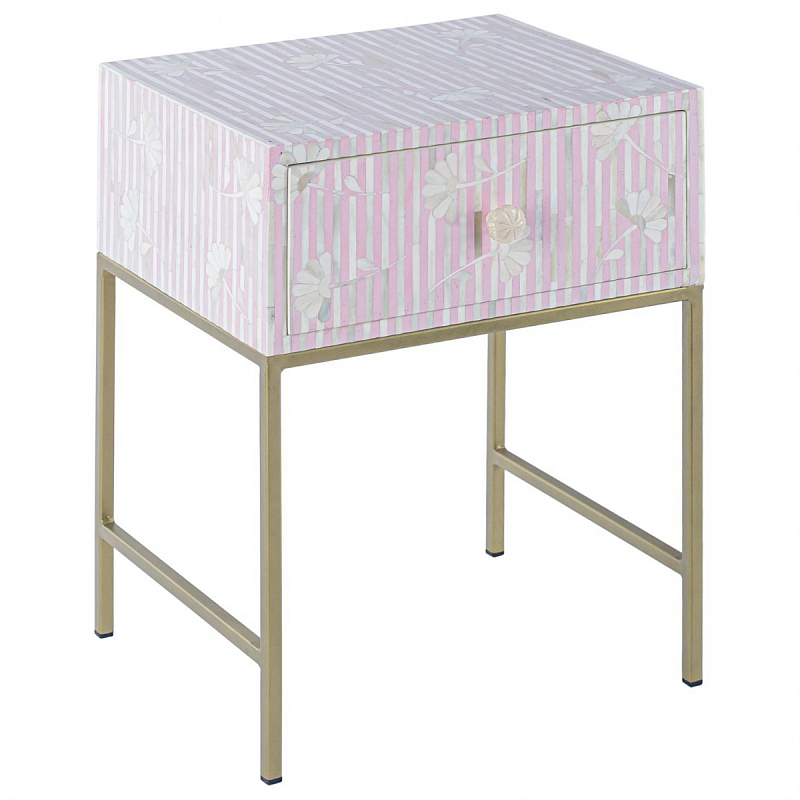 Тумбочка Pink Flower Indian Bone Inlay nightstand Розовый Тумбочка Pink Flower Indian Bone Inlay nightstand Розовый в Липецке | Loft Concept