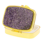 Таблетница карманная прямоугольная с 2-мя отделениями с зеркалом и накладкой из натурального камня Флюорит Gold Stone Pillboxes варинант исполнения - 2 | Loft Concept в Липецке