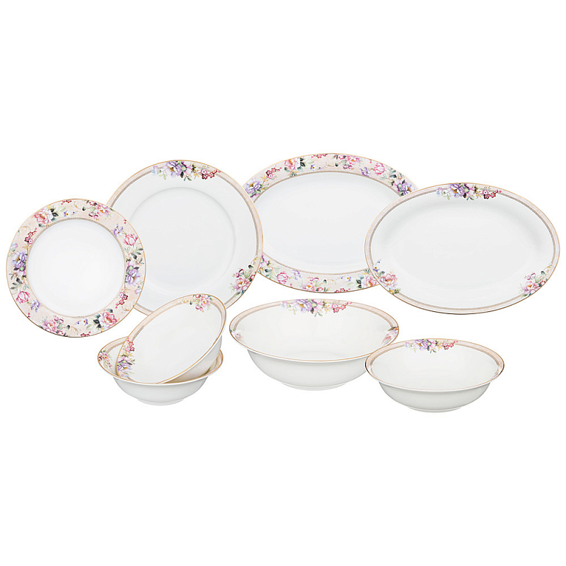 Сервиз столовый из фарфора белый с цветочным принтом на 6 персон 23 предмета Flower Porcelain Collection Белый Мульти Сервиз столовый из фарфора белый с цветочным принтом на 6 персон 23 предмета Flower Porcelain Collection Белый Мульти в Липецке | Loft Concept