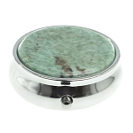 Таблетница карманная круглая с 3-мя отделениями с зеркалом и накладкой из натурального камня Жадеит Silver Stone Pillboxes варинант исполнения - 3 | Loft Concept в Липецке