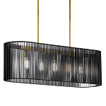 Люстра подвесная овальной формы с металлическим решетчатым абажуром матово-черного цвета и 5 лампами Kichler варинант исполнения - 1 | Loft Concept в Липецке