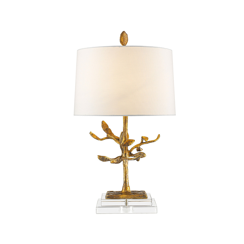 Настольная лампа с кремовым льняным цилиндрическим абажуром и ножкой в форме золотистой ветки Gilded Nola Золотой Белый Бежевый в Липецке | Loft Concept 