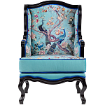 Кресло из натурального бука бирюзовое с изображением птиц и цветов Turquoise Chinoiserie Garden Armchair варинант исполнения - 1 | Loft Concept в Липецке